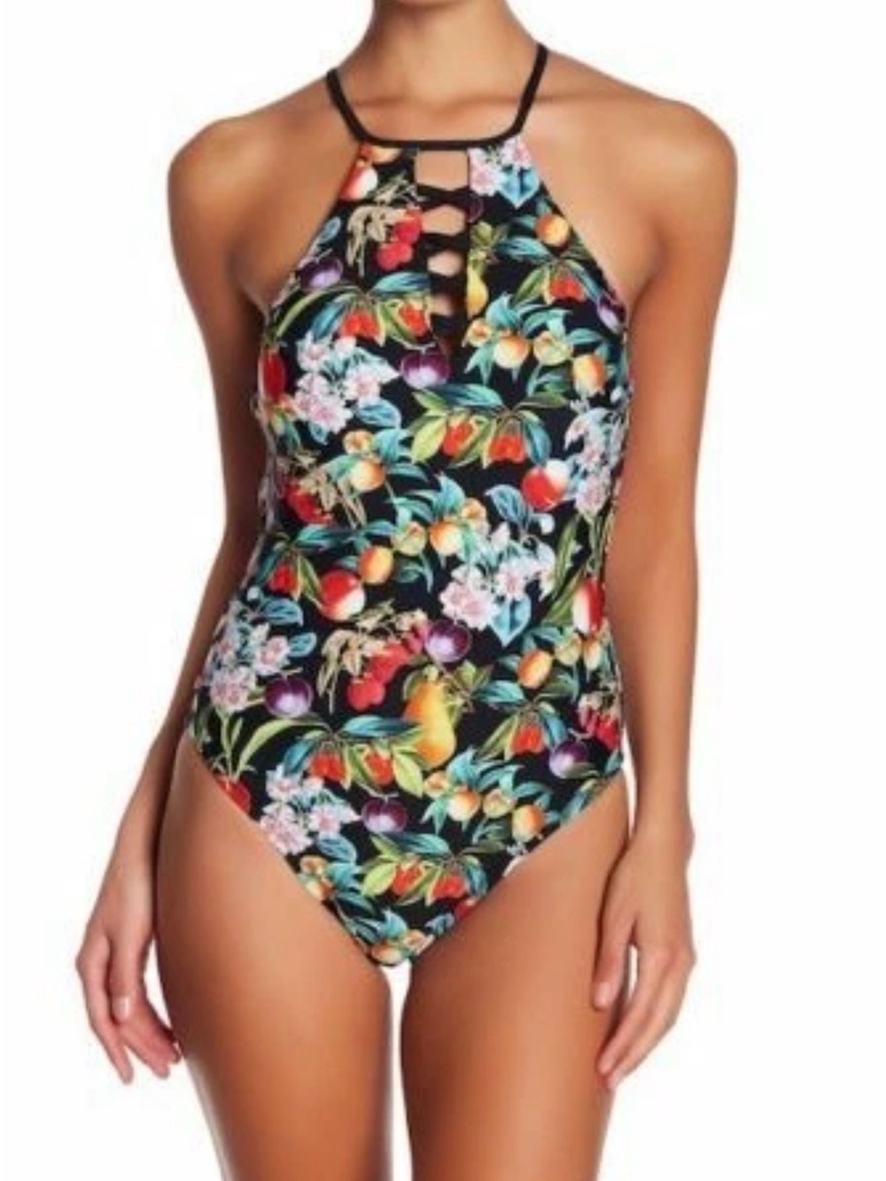 Nanette Lepore Turquoise One-Piece with Multicolor Tropical Trim Vacation Summer